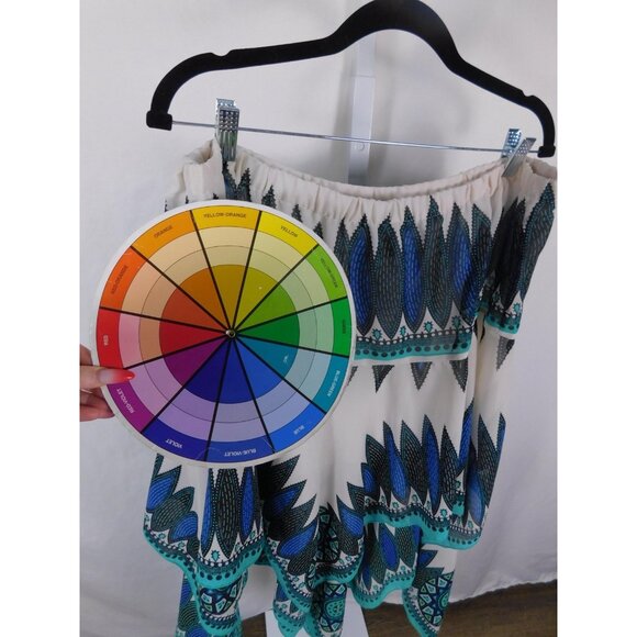 Lane Bryant Skirt Womens Plus 20 White Teal Handkerchief Hem Boho Geometric - Picture 8 of 10